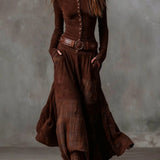 Leonor - Vestido longo de camurça xadrez