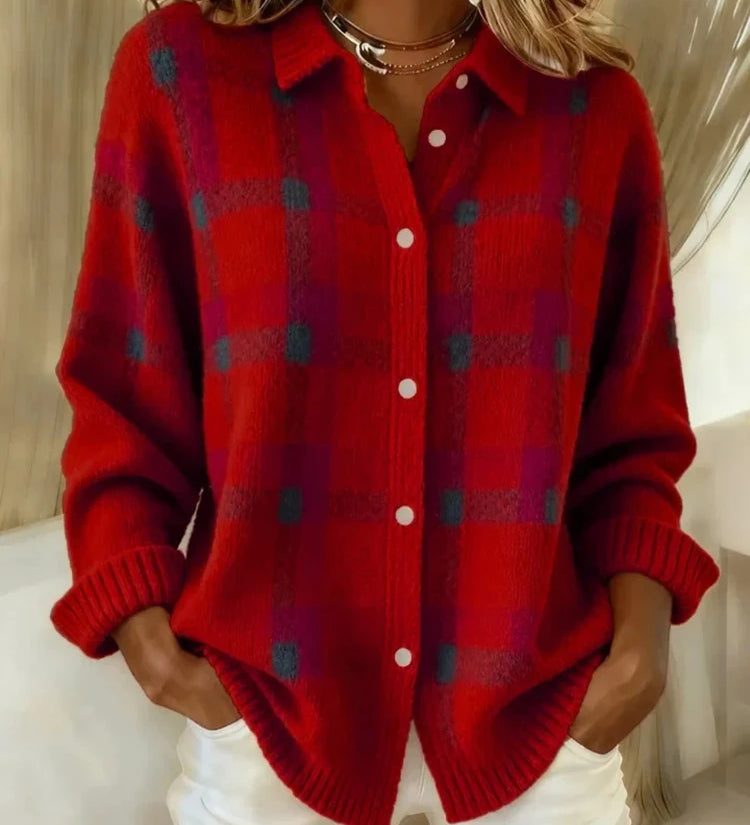 Ana - Cardigan de Malha com Padrão Xadrez