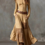 Leonor - Vestido longo de camurça xadrez