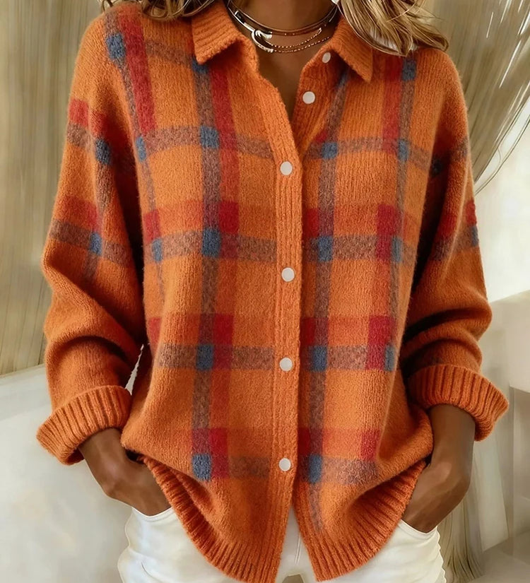 Ana - Cardigan de Malha com Padrão Xadrez